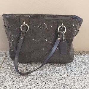 Grey Coach Shiny Leather Shoulder Bag